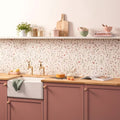 Wildflower rose 60x30cm pink kitchen cabinets with wooden countertops and a white farmhouse sink