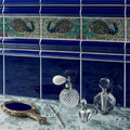 William De Morgan Peacock Border 2-Tile Set on Brilliant White – pattern detail