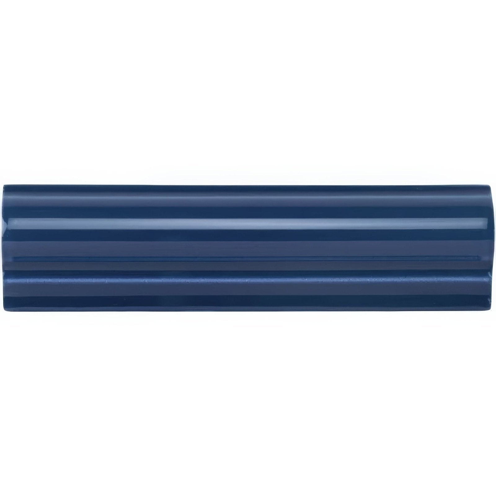 Windsor Blue Albert Moulding deep blue ceramic tile with glossy finish and vertical ridged texture