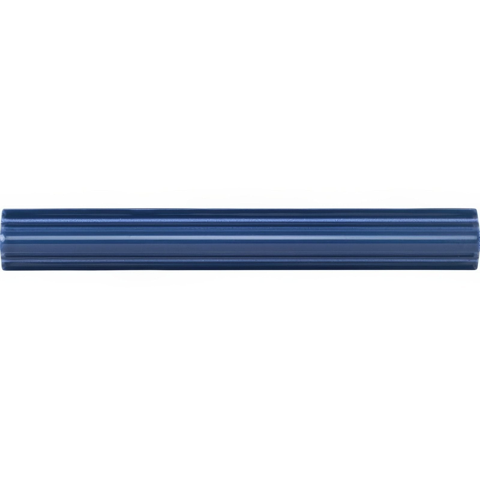 Deep blue ceramic Windsor blue astragal moulding tile with glossy finish and subtle horizontal ridges