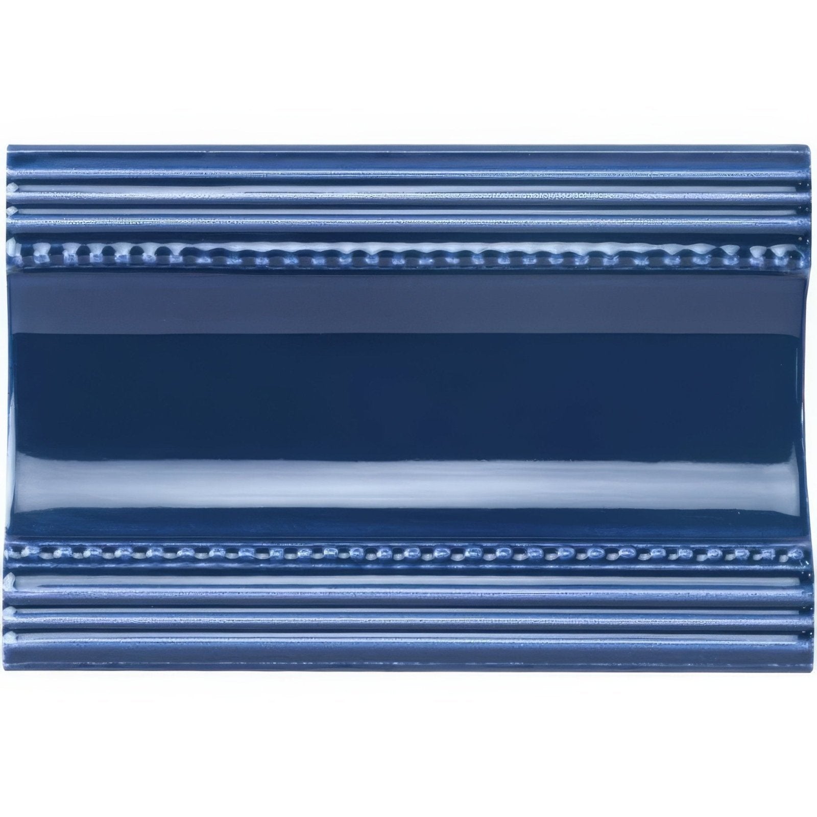 Windsor blue plain cornice deep blue glossy ceramic tile with decorative beaded and ridged border detailing