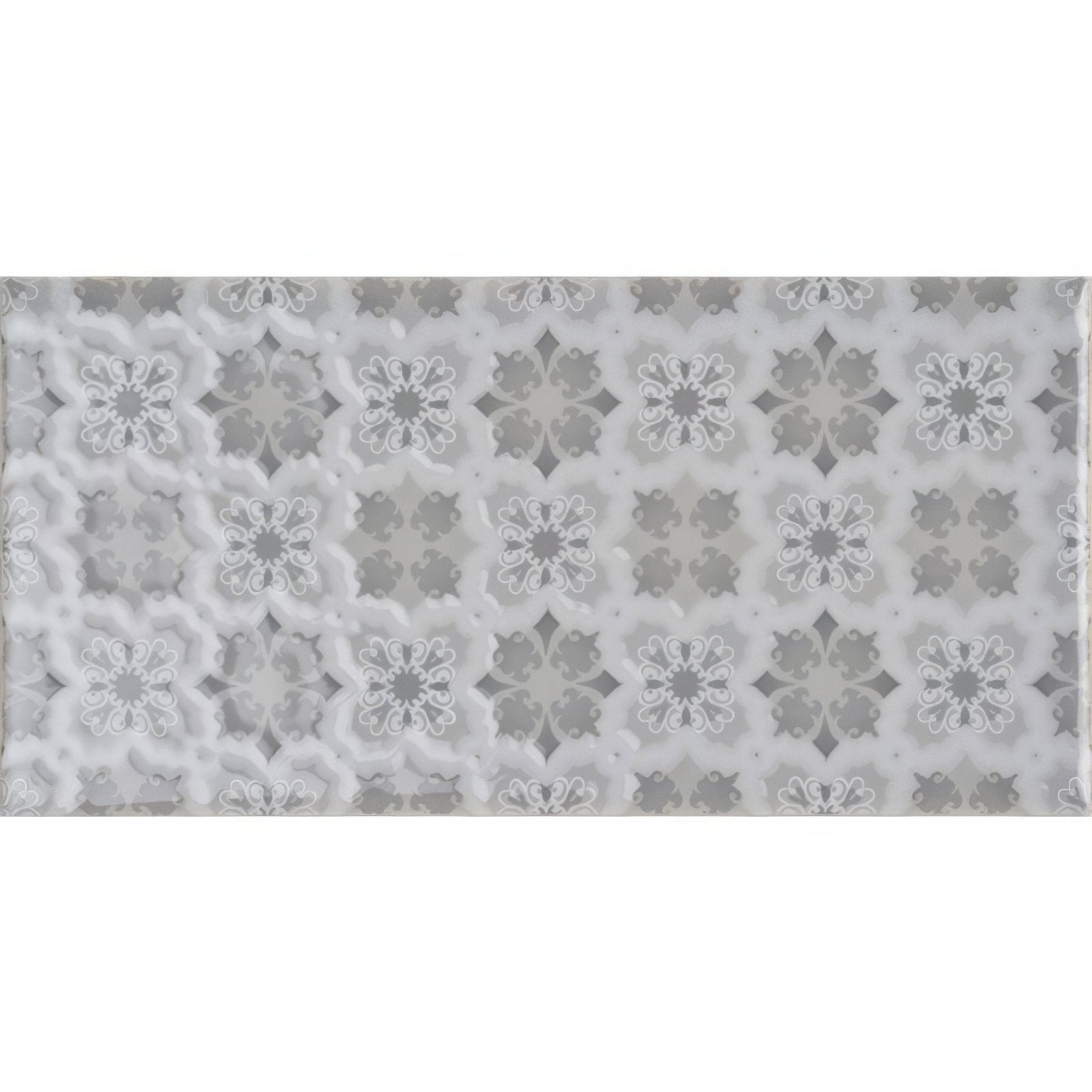 Gray and white patterned ceramic tile with ornate floral motifs from wisley on dunwich collection