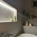 White hexagonal mosaic tile backsplash with integrated led lighting in world hexagon tex white mosaic design