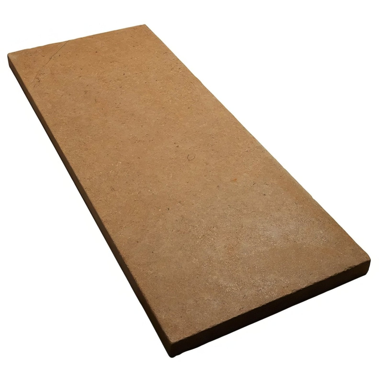 Rectangular wychwood limestone tumbled and etched double pencil coping in earthy brown terracotta with textured surface and uneven edges