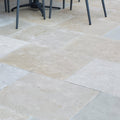 Beige wychwood limestone patio tiles with tumbled and etched finish and natural slightly textured surface