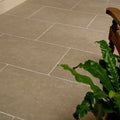 Wychwood porcelain matt grey stone floor tiles 60 x 90cm with white grout lines for durable indoor flooring