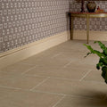 Wychwood porcelain matt beige stone tiles with subtle gray veining and light grout lines 60 x 90cm