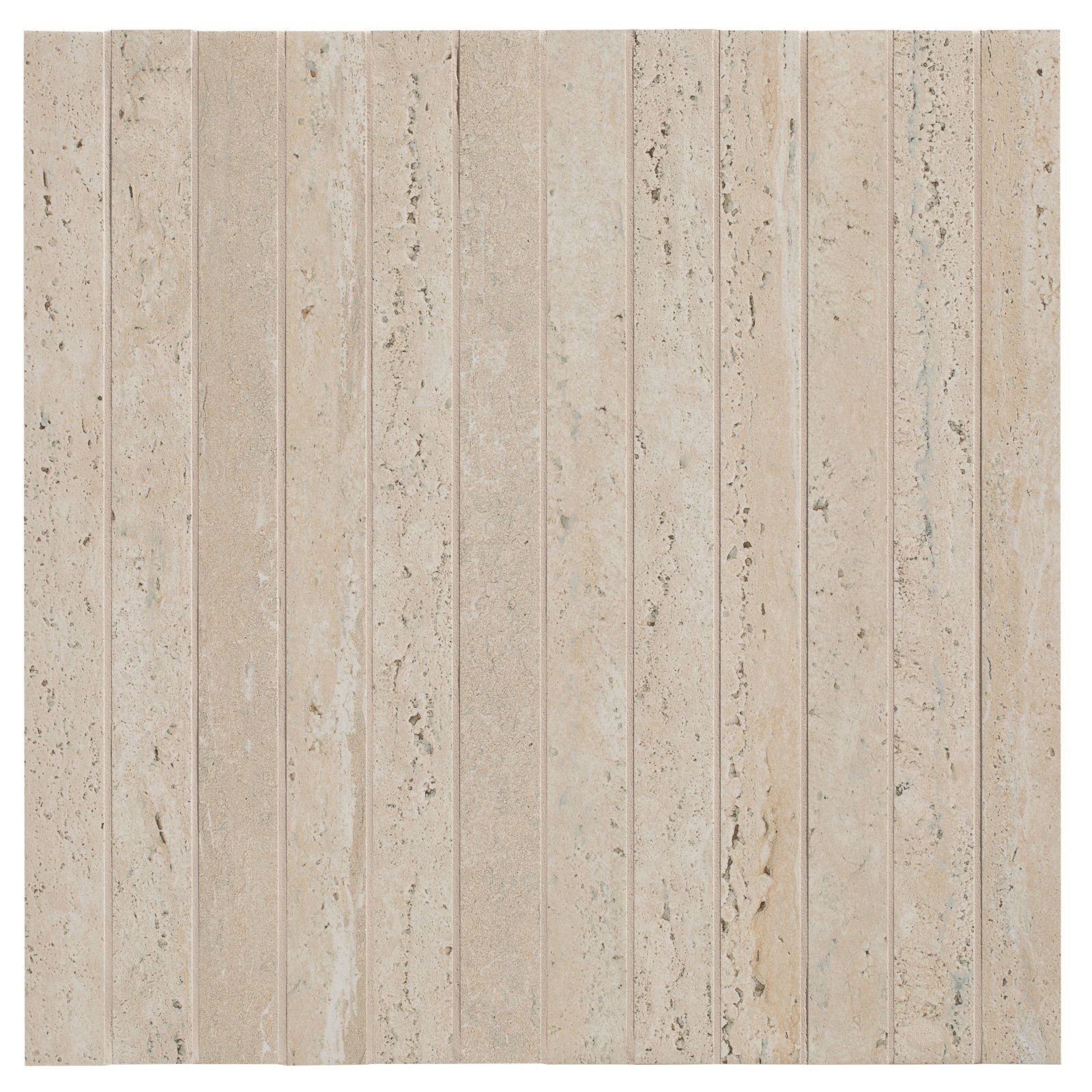 Beige stone tile with vertical plank design and natural texture in zahara porcelain bamboo mosaic pattern