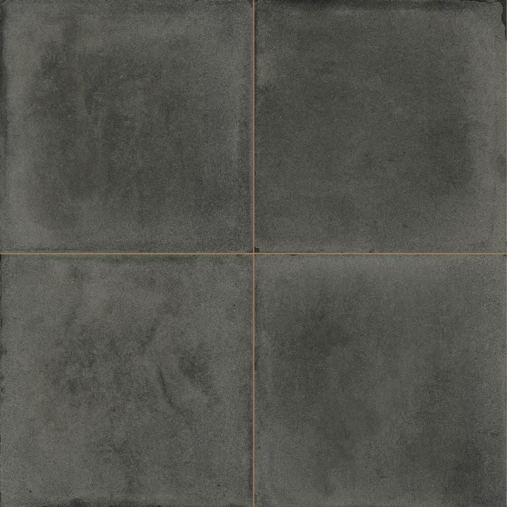 Dark gray square zayda black matt vitrified ceramic tiles with textured matte finish arranged in a grid pattern