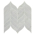 White marble leaf mosaic tile featuring a curved herringbone pattern with a leaf-like design for elegant spaces