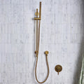 Zen Marble Reed Mosaic white marble reed mosaic with a gold shower system