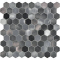 Hexagonal metallic mosaic tile with brushed silver and dark gray finish in zenith silver aluminium mosaic design