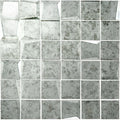Silver-toned distressed 50mm facet mosaic antique mirror tiles with vintage patina and subtle floral patterns