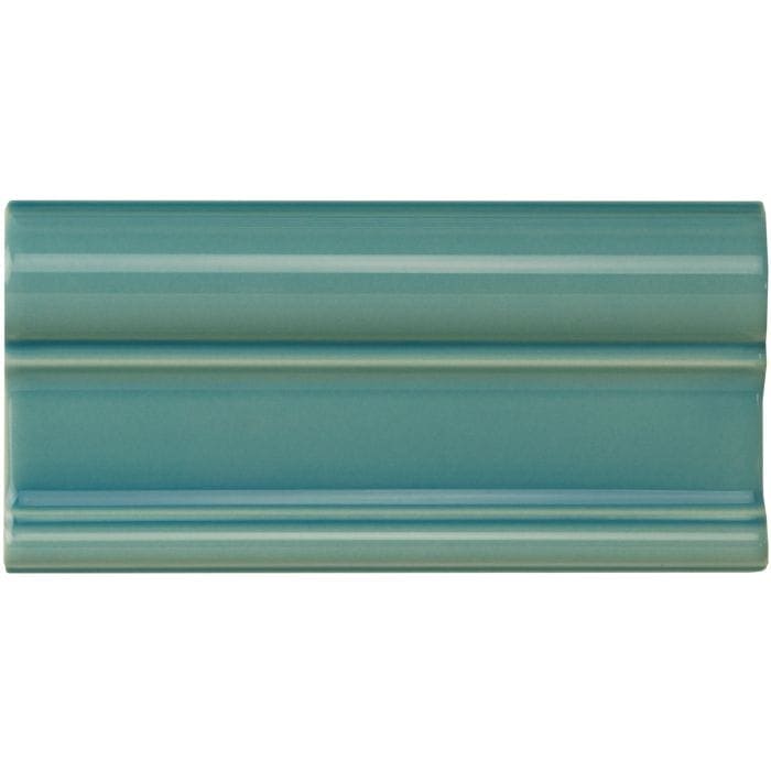 Aqua source victoria moulding rectangular teal ceramic tile with glossy finish and three horizontal ridges