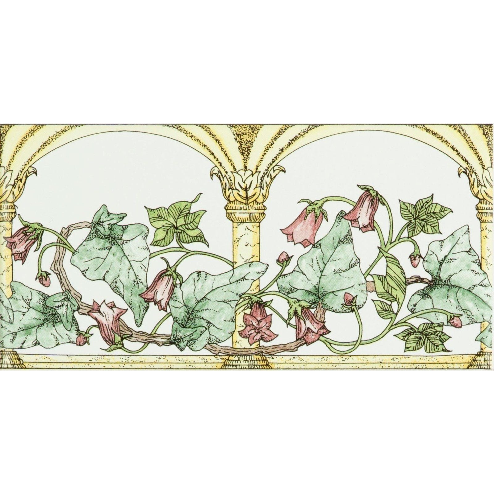 Arch And Ivy Pink Classical Decorative Border on Brilliant White – detail view 2
