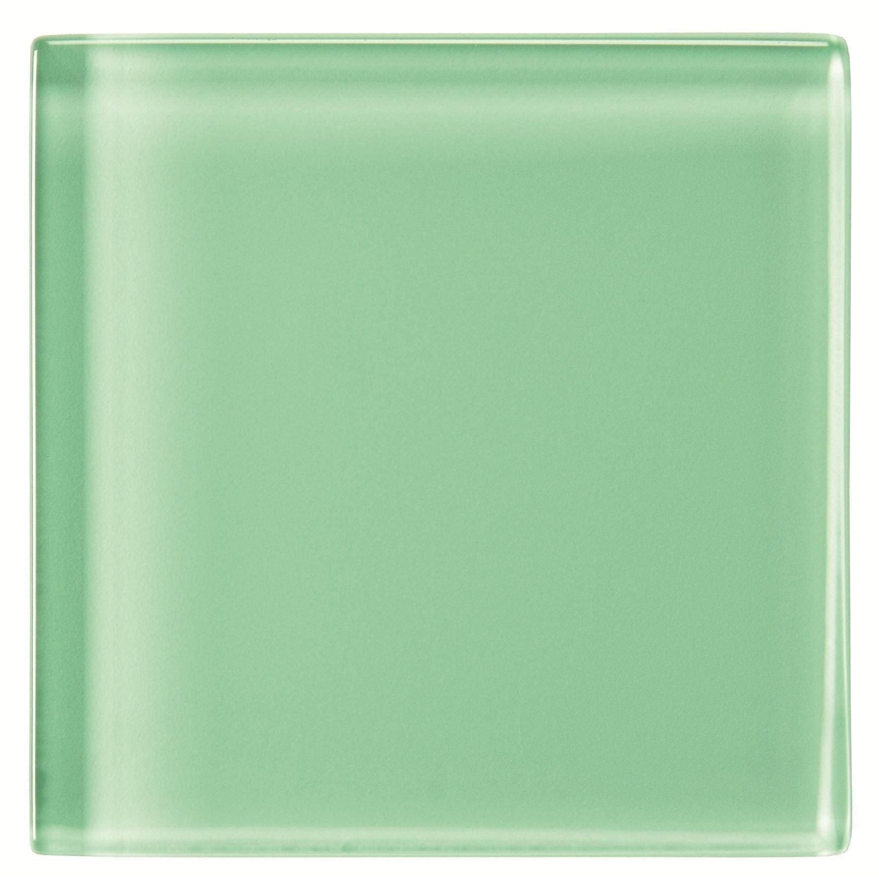 Arkansas clear glass 100 x 100mm square translucent mint green glass tile with smooth edges and a subtle glossy finish