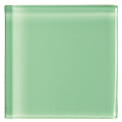 Arkansas clear glass 100 x 100mm square translucent mint green glass tile with smooth edges and a subtle glossy finish
