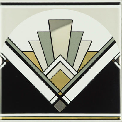 Art Deco Fan With real Platinum and Gold on Brilliant White - Hyperion Tiles