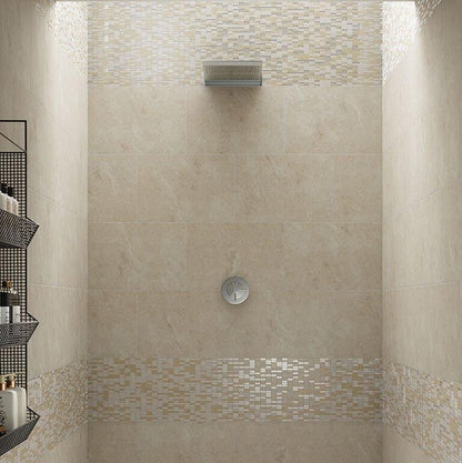 Beige Glass & Stone Mix Linear Mosaic