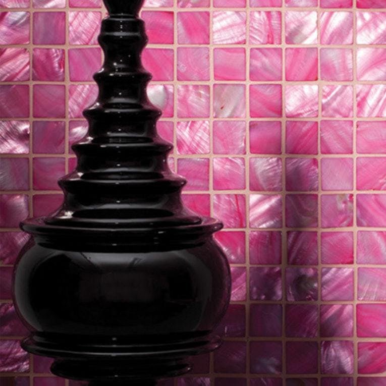 Blush 25mm square glossy black ceramic vase with tiered fluted sections and rounded base for elegant decor