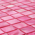 Blush 25mm square pink mosaic tiles with a glossy iridescent finish for decorative wall and surface applications