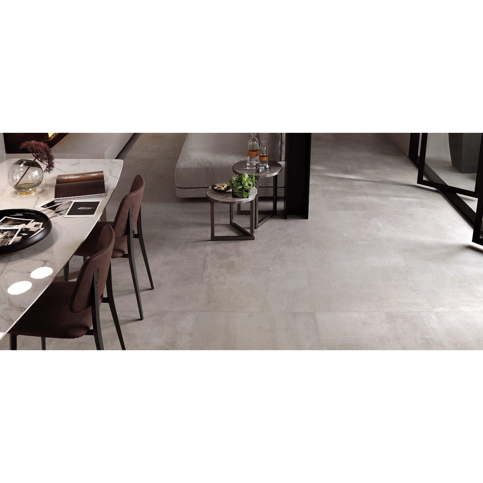 Light gray matte finished ceramic floor tiles with subtle veining boost pearl matt 60 x 60cm