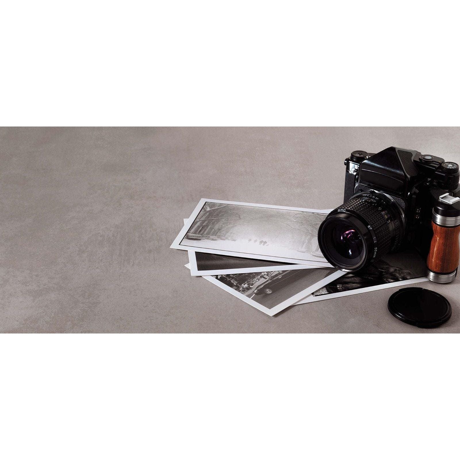 Black vintage film camera with wooden handled lens cap and lens featured in boost pearl matt 60 x 60cm product