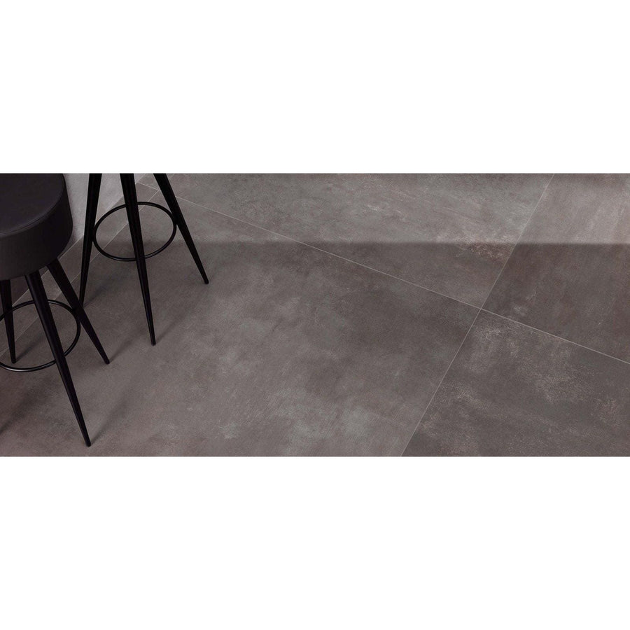 Gray concrete-effect boost smoke matt floor tiles 60 x 60cm with subtle texture and matte finish