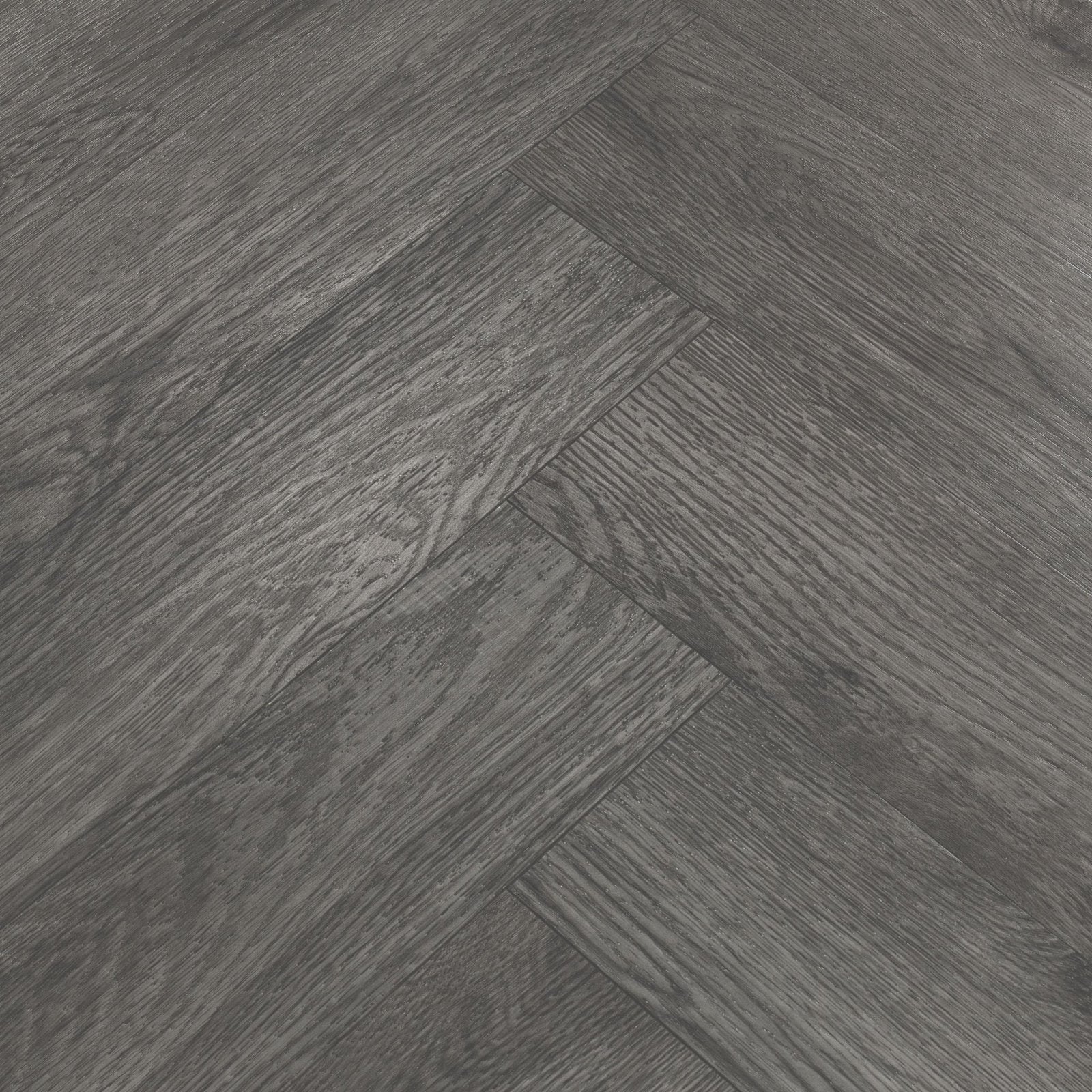 Dark gray brecon whisper oak herringbone hardwood flooring with natural wood grain texture and classic pattern
