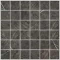 Burano grey recycled glass mosaic features dark gray tiles with subtle white veining and a polished smooth surface