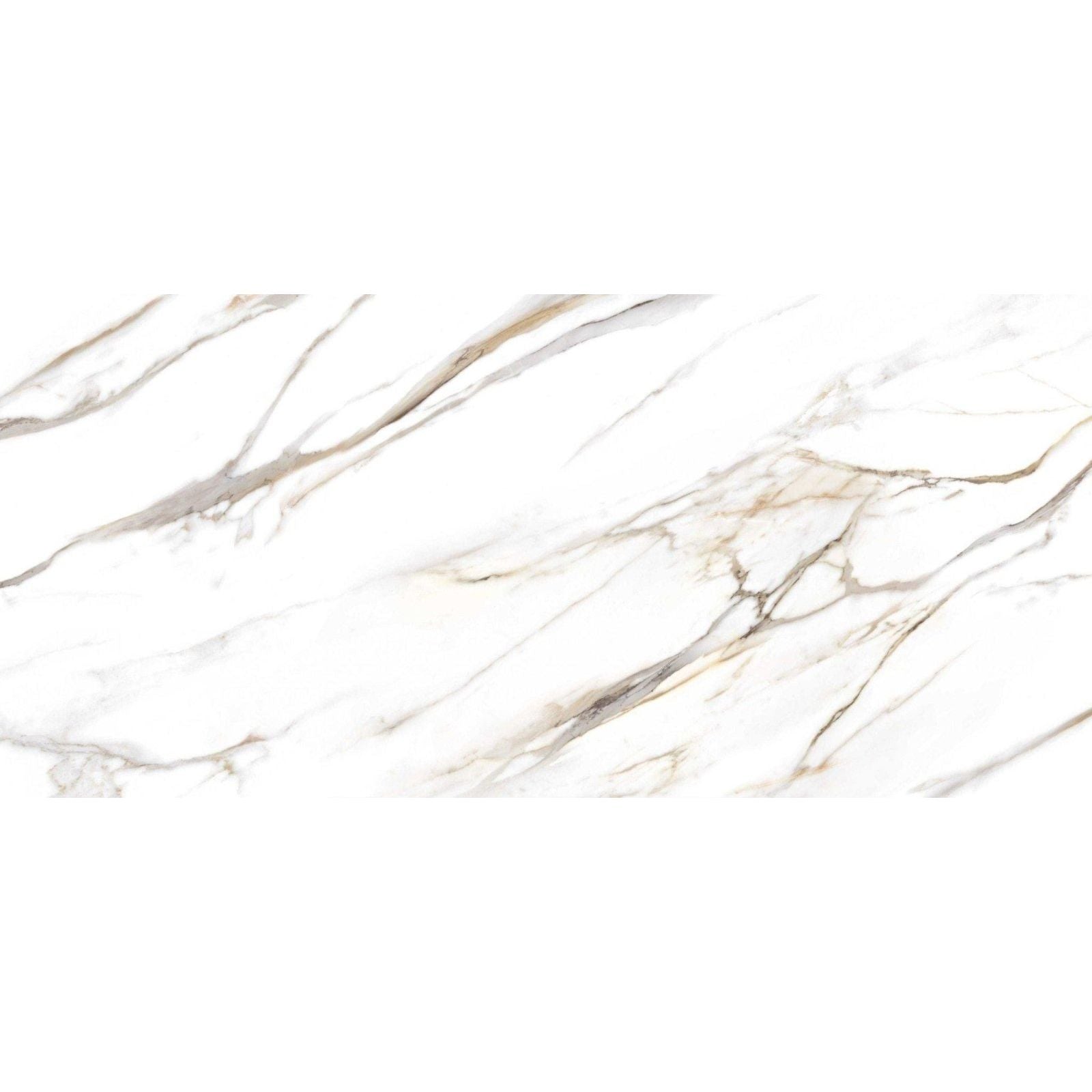White marble calacatta gold polished jumbo tile with elegant flowing golden and gray veining for luxury surfaces