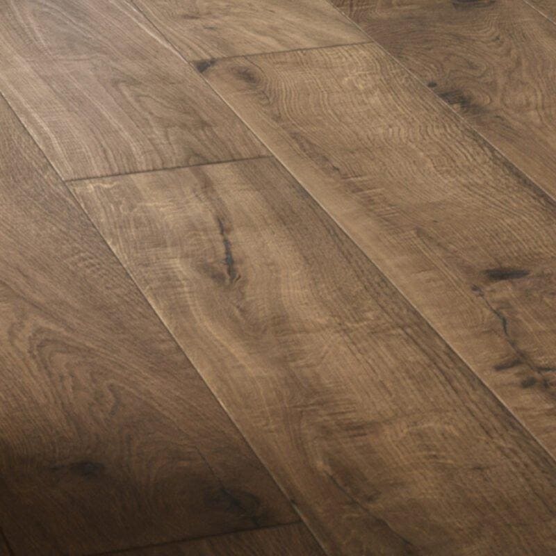 Dark brown canaiolo castagno hardwood floor planks with natural wood grain and subtle knots