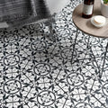 Carnaby Hexagon Black black and white floral patterned ceramic hexagon floor tiles