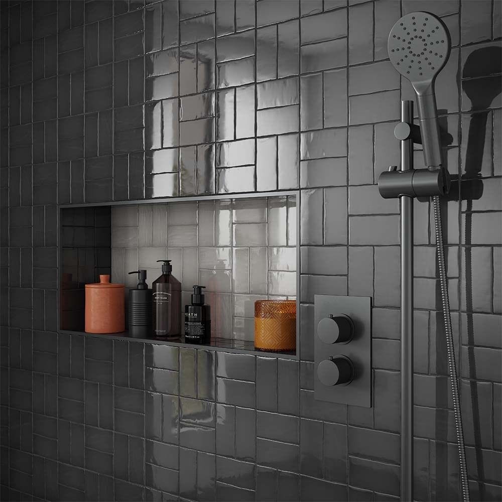 Clay Smoke Ceramic Glazed Wall Tile 65x130mm black glazed wall tiles with a black showerhead