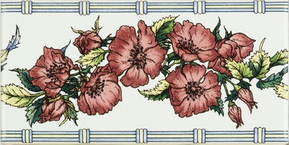 Corded Poppies Red Classical Decorative Border on Brilliant White