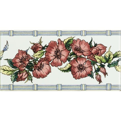 Corded Poppies Red Classical Decorative Border on Brilliant White