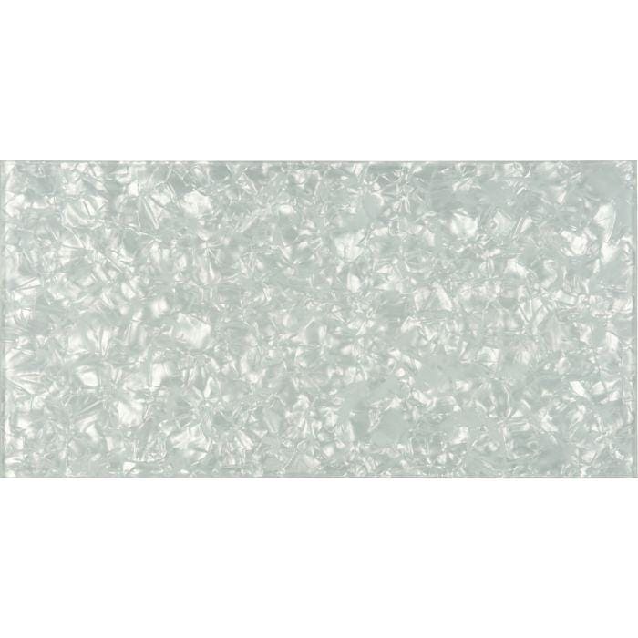 A translucent frosted white decorative glass tile with a textured surface resembling shattered glass called crushed pearl