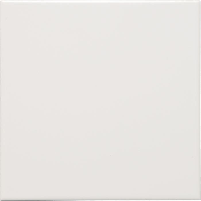 A smooth glossy white ceramic daisy satin field tile with subtle sheen and faint surface imperfections