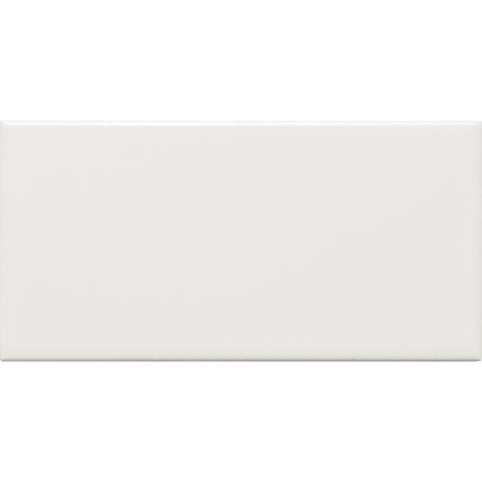 A sleek rectangular white ceramic daisy satin half tile with a smooth glossy finish