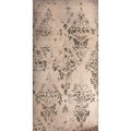 Beige damask wallpaper with a distressed vintage-inspired dark gray pattern in a damask distressed rose gold design