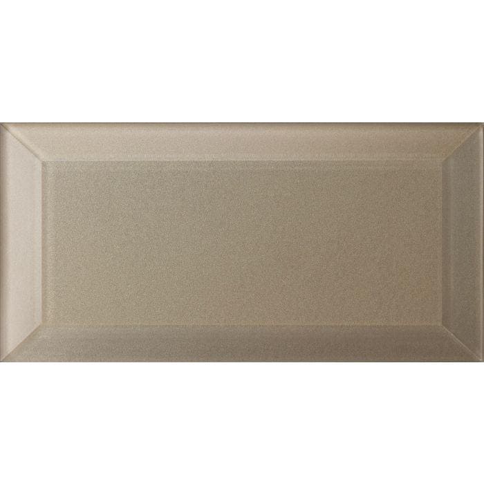 Dionysus Metallic Glass Bevel 200 x 100mm beige metallic glass bevel tile with a textured surface