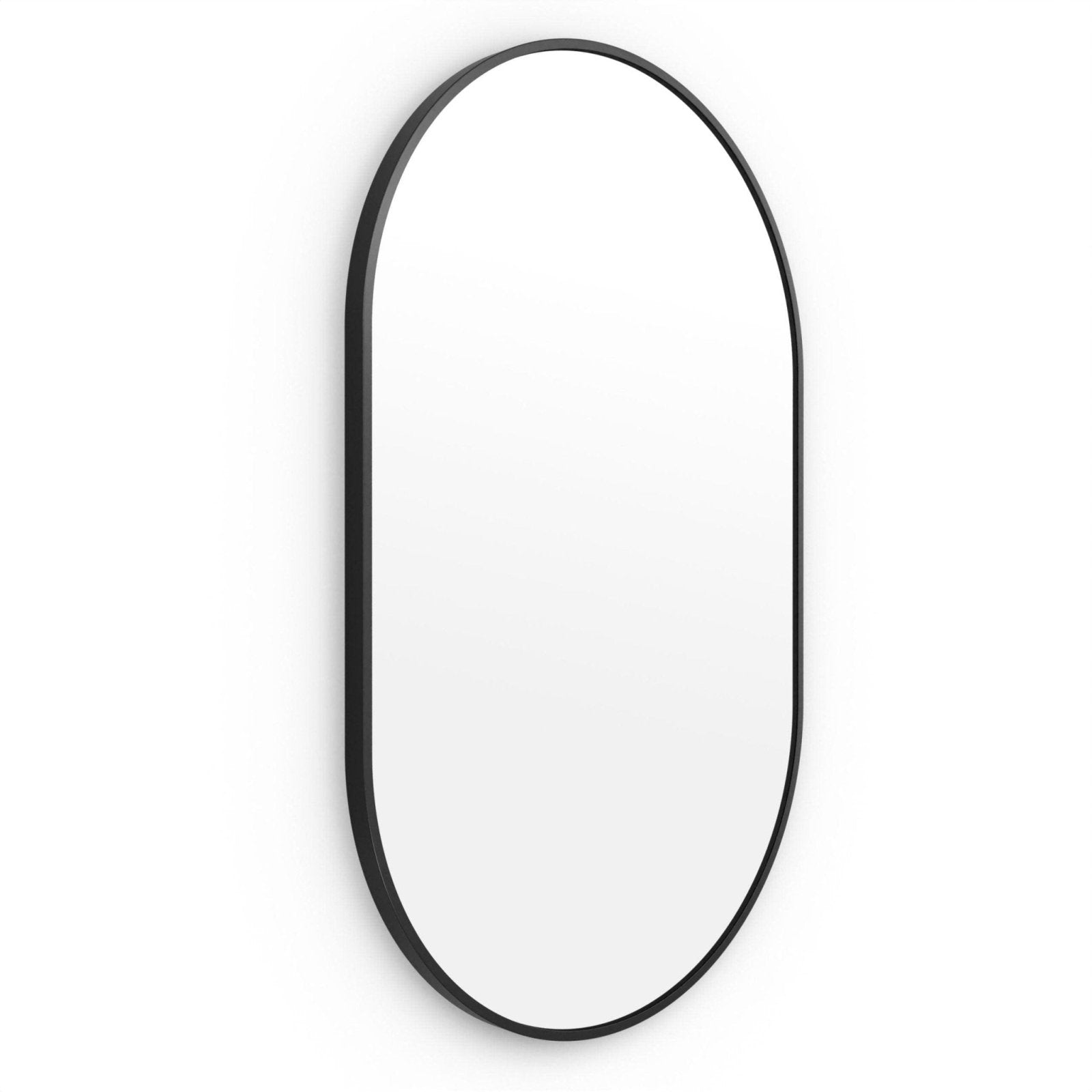 Black oval docklands capsule mirror with sleek minimalist frame ideal for modern home decor and wall mounting