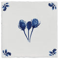 Dyrham Dairy ceramic decors white ceramic tile with blue hand-painted thistle flowers and foliage in each corner