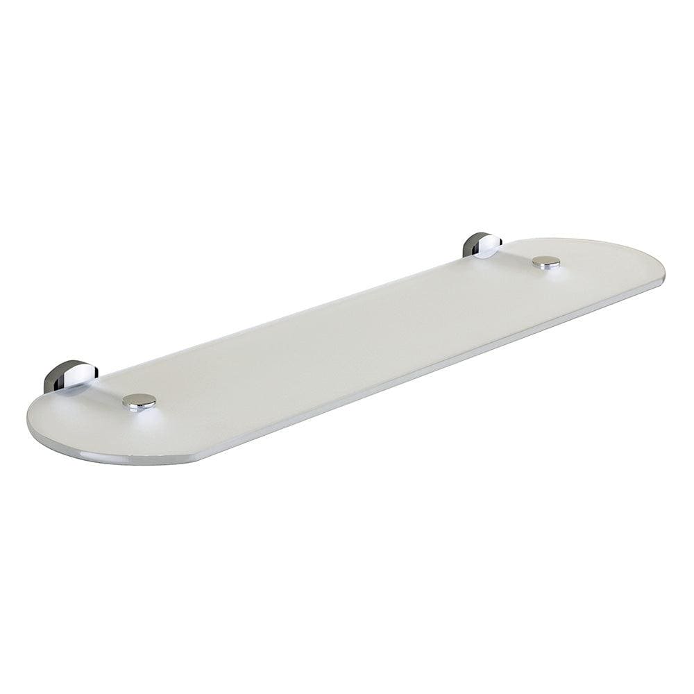 Edera Plus glass shelf 53cm in translucent white with polished chrome mounting brackets for wall display