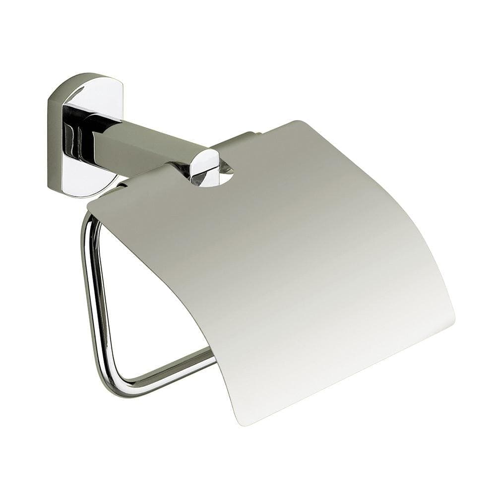 Edera Plus toilet roll holder with flap chrome featuring a sleek modern design and integrated cover for bathroom use