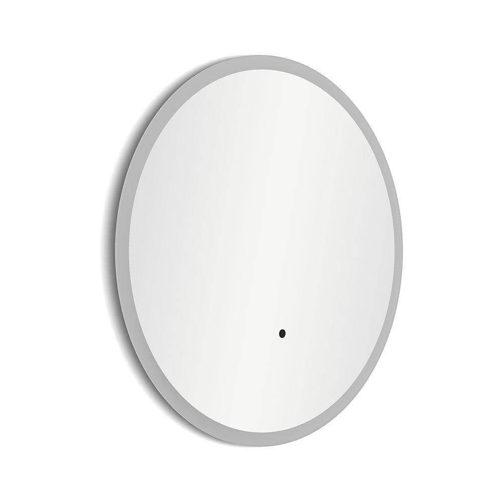 Edison round mirror 80cm with a sleek oval shape minimalist gray frame and a small black dot at the center