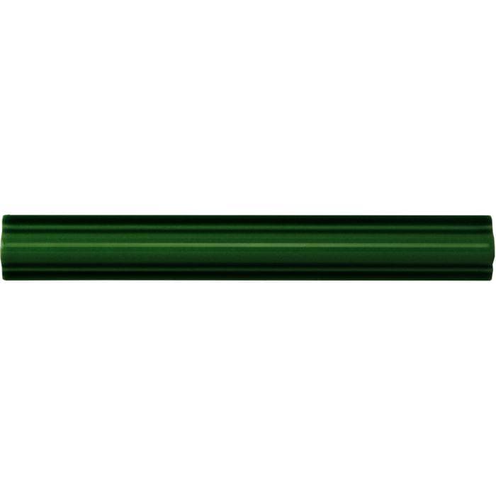 Edwardian green astragal moulding dark green glossy cylindrical pipe with smooth surface and subtle horizontal ridges
