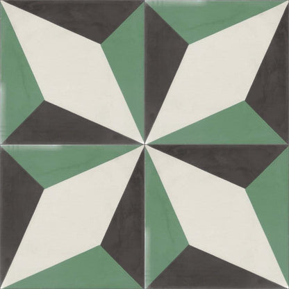Encaustic Cement White Green Diamond - Hyperion Tiles