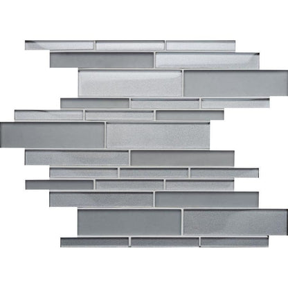 Gray glass mosaic tile erebos mixed format mosaic with varying shades and smooth and textured surfaces