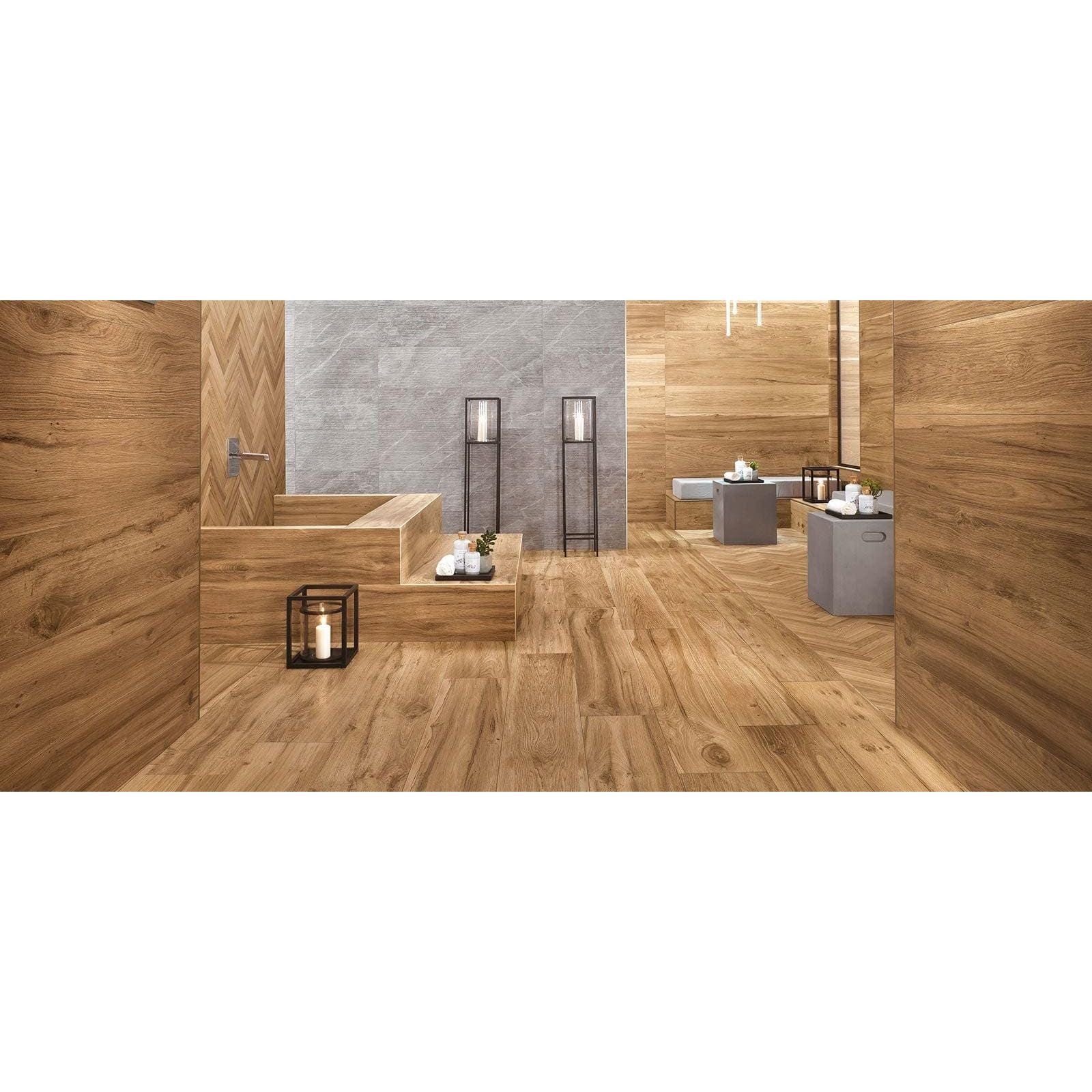 Warm-toned wooden floor tiles with natural grain pattern from etic rovere venice matt collection